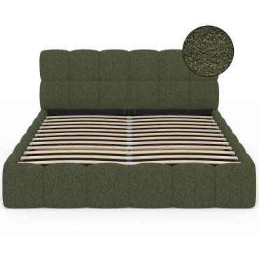 Lit coffre Bubble 160x200cm bouclette vert kaki