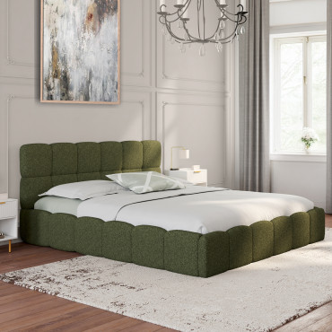 Lit coffre Bubble 160x200cm bouclette vert kaki