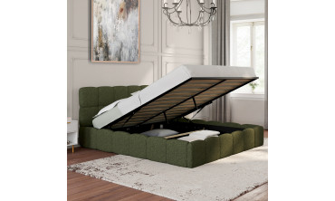 Lit coffre Bubble 160x200cm bouclette vert kaki