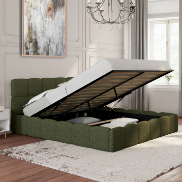 Lit coffre Bubble 160x200cm bouclette vert kaki