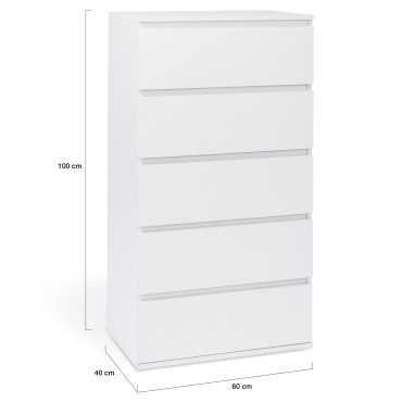 Commode Tom 5 tiroirs blanche