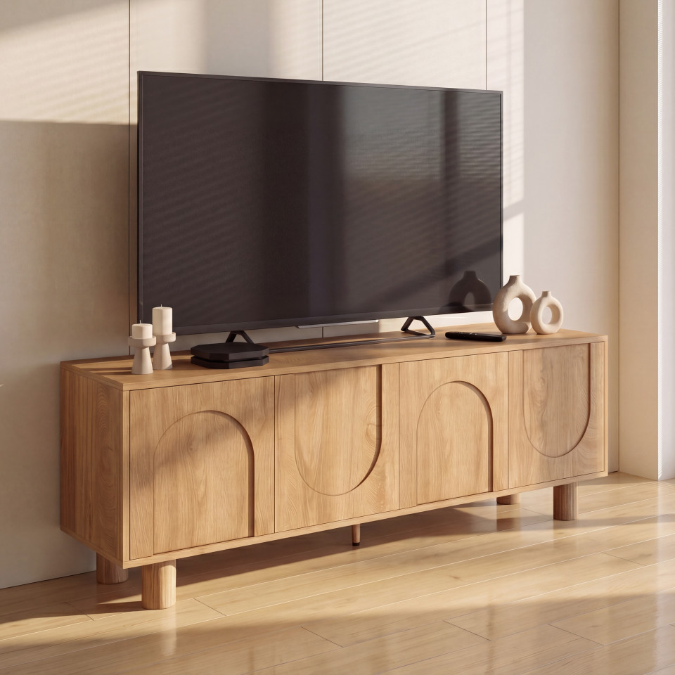 Meuble TV Arlo effet chêne 4 portes 140cm