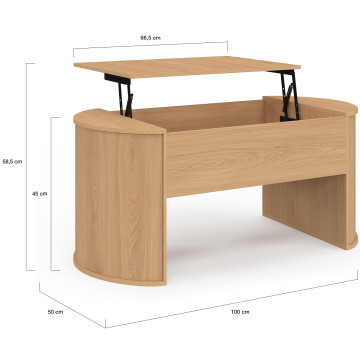 Table basse Nami relevable effet hêtre