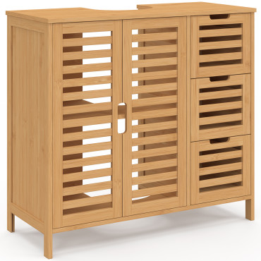 Meuble sous vasque Maya bambou placards et tiroirs