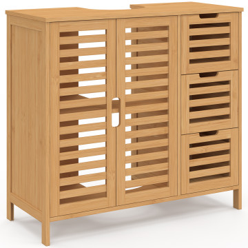 Meuble sous vasque Maya bambou placards et tiroirs