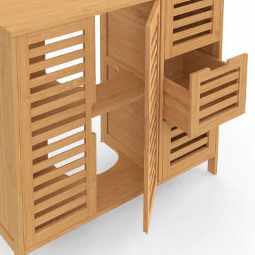Meuble sous vasque Maya bambou placards et tiroirs