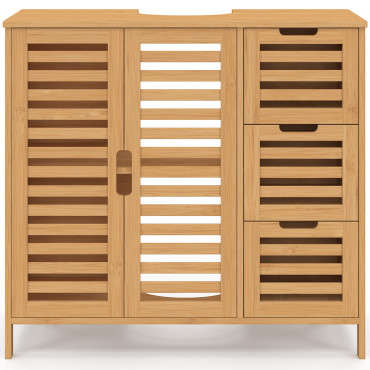 Meuble sous vasque Maya bambou placards et tiroirs