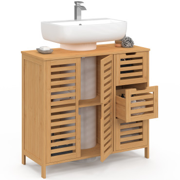 Meuble sous vasque Maya bambou placards et tiroirs