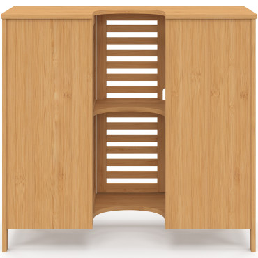 Meuble sous vasque Maya bambou placards et tiroirs