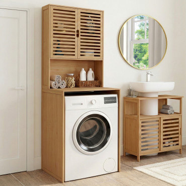 Meuble dessus WC Maya bambou armoire double portes