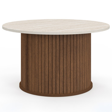 Table basse ronde Albane effet noyer et travertin Ø70cm