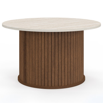 Table basse ronde Albane effet noyer et travertin Ø70cm