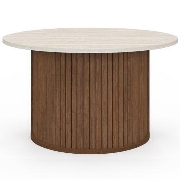 Table basse ronde Albane effet noyer et travertin Ø70cm