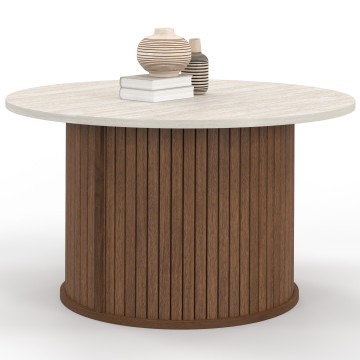 Table basse ronde Albane effet noyer et travertin Ø70cm