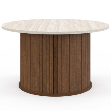 Table basse ronde Albane effet noyer et travertin Ø70cm