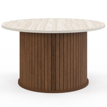 Table basse ronde Albane effet noyer et travertin Ø70cm