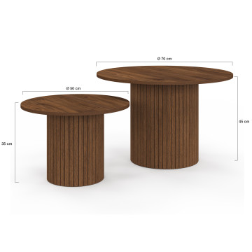 Tables basses rondes gigognes Alvar effet noyer - lot de 2