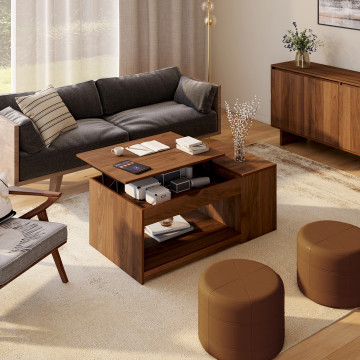 Table basse Elina relevable coffre latéral bois effet noyer