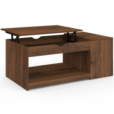 Table basse Elina relevable coffre latéral bois effet noyer