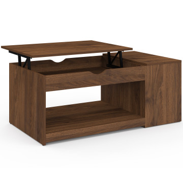 Table basse Elina relevable coffre latéral bois effet noyer