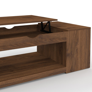 Table basse Elina relevable coffre latéral bois effet noyer