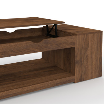 Table basse Elina relevable coffre latéral bois effet noyer