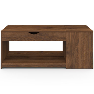 Table basse Elina relevable coffre latéral bois effet noyer