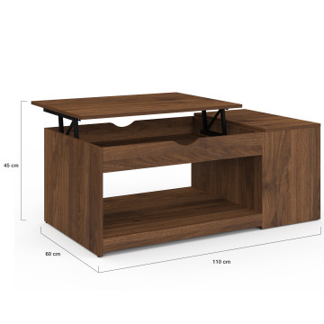 Table basse Elina relevable coffre latéral bois effet noyer