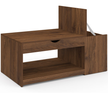 Table basse Elina relevable coffre latéral bois effet noyer