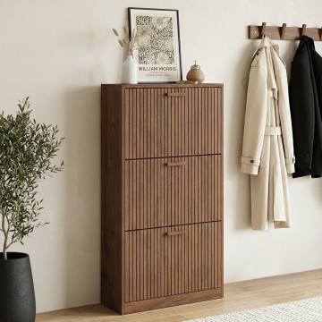 Meuble chaussures Faustine 3 portes effet noyer - 18 paires