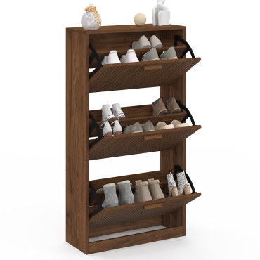 Meuble chaussures Faustine 3 portes effet noyer - 18 paires