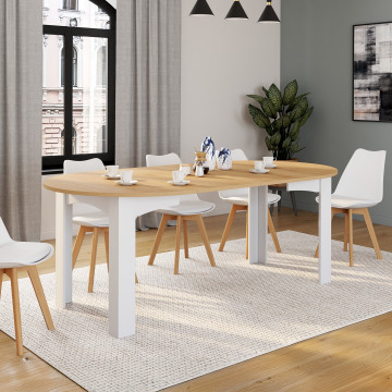 Table à manger ronde extensible Dina bois blanc Ø110-200cm