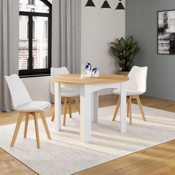 Table à manger ronde extensible Dina bois blanc Ø110-200cm