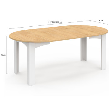 Table à manger ronde extensible Dina bois blanc Ø110-200cm