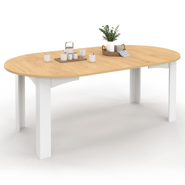 Table à manger ronde extensible Dina bois blanc Ø110-200cm