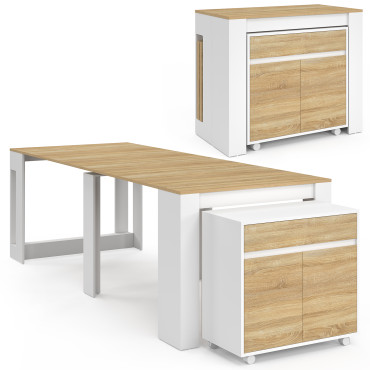 Buffet extensible console Nora blanc effet hêtre 230cm