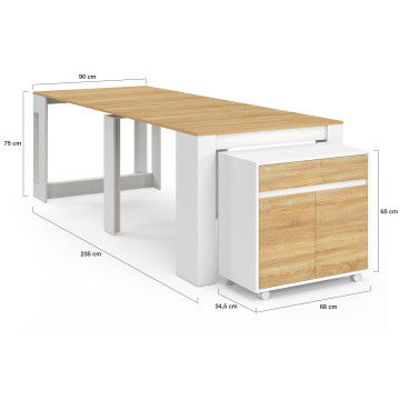 Buffet extensible console Nora blanc effet hêtre 230cm