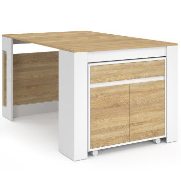 Buffet extensible console Nora blanc effet hêtre 230cm