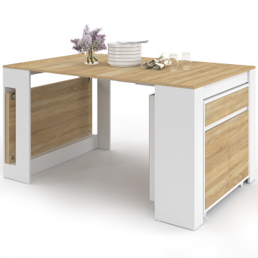 Buffet extensible console Nora blanc effet hêtre 230cm