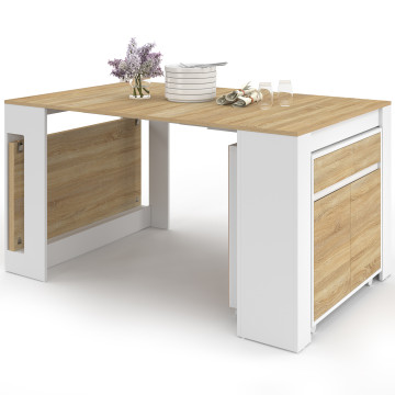 Buffet extensible console Nora blanc effet hêtre 230cm