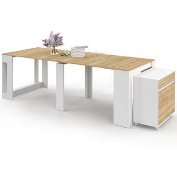 Buffet extensible console Nora blanc effet hêtre 230cm