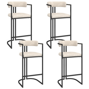 Tabourets de bar Rudy chenille écru pieds métal - lot de 4