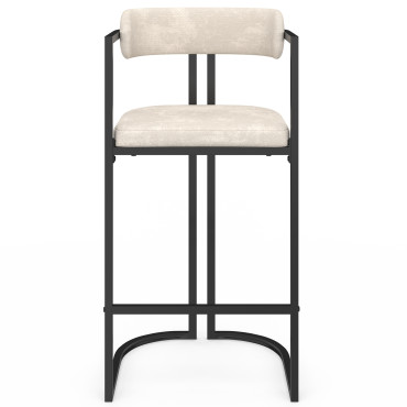 Tabourets de bar Rudy chenille écru pieds métal - lot de 4