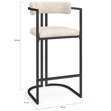 Tabourets de bar Rudy chenille écru pieds métal - lot de 4