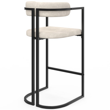 Tabourets de bar Rudy chenille écru pieds métal - lot de 4