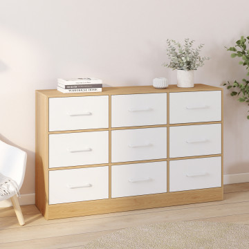 Commode Uma 9 tiroirs bois et blanc