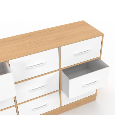 Commode Uma 9 tiroirs bois et blanc