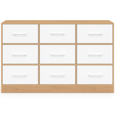 Commode Uma 9 tiroirs bois et blanc