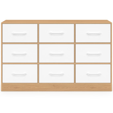 Commode Uma 9 tiroirs bois et blanc
