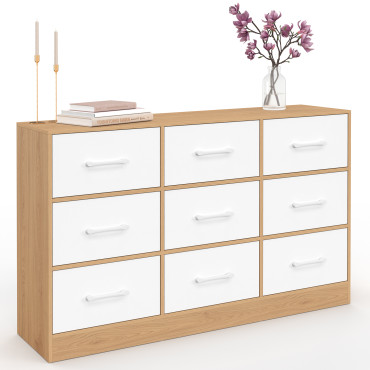 Commode Uma 9 tiroirs bois et blanc